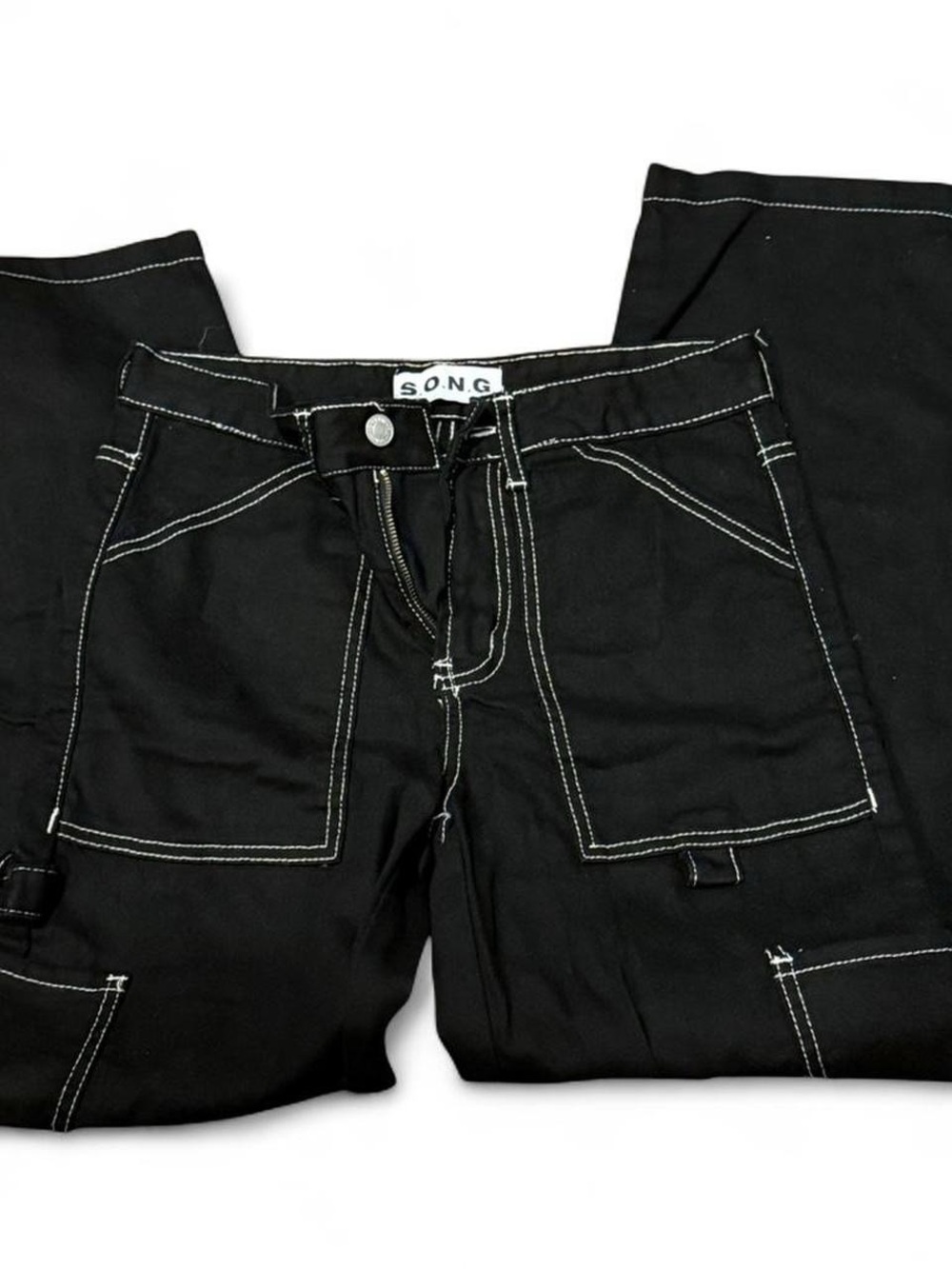 SONG Black Straight-Leg Pants with Contrast Stitching